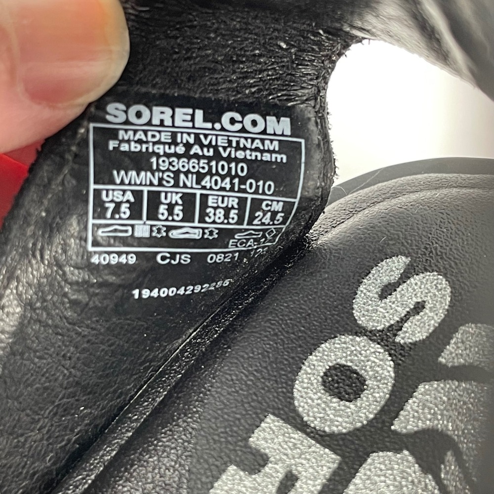 Sorel Ella II Ankle Strap Sandals‎ Black Leather Stretch Chevron Size 7.5 - Picture 8 of 9